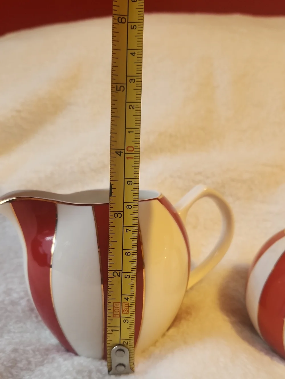 Grace Teawear, Fine Porcelain, Red and White Striped Creamer and Sugar Set